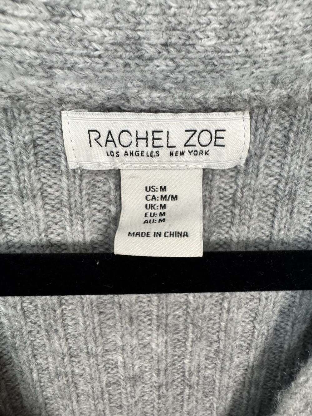 Rachel Zoe Argyle V-Neck Ribbed Knit Cardigan Sweater in Grey and Seafoam Green - Picture 4 of 6